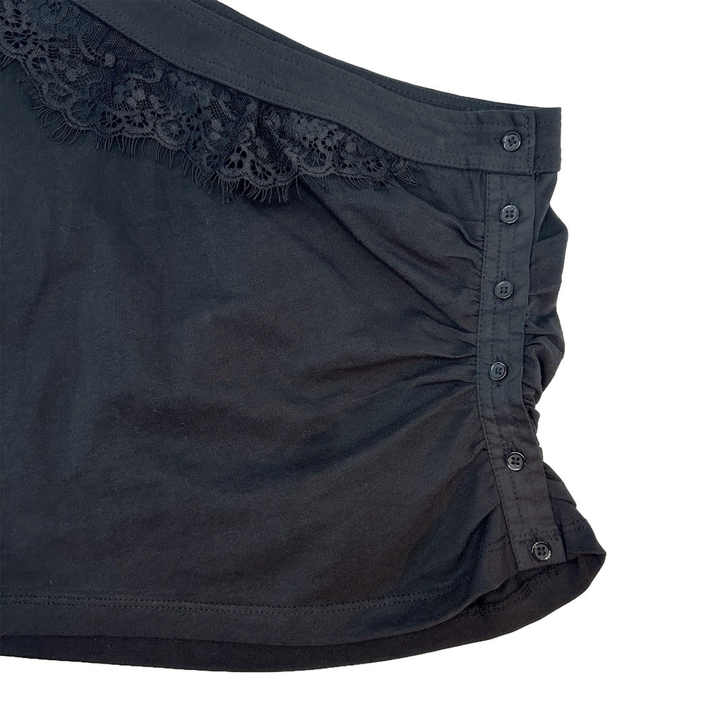 ANTHROPOLOGIE One Shoulder Puff Sleeve Top NWT • Small • black • lace trim - Picture 3 of 9